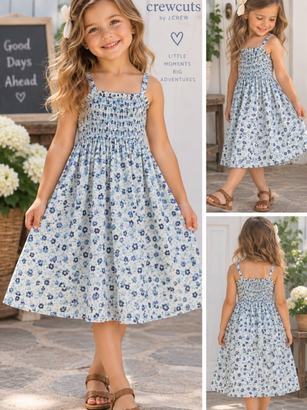 Crewcuts J.Crew Girls Floral Smocked Sundress Blue White Size XS 4/5 Cottagecore